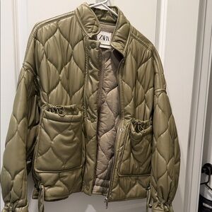 Zara Khaki Quilted Puffer Jacket